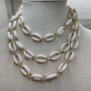 Vintage Gold Tone White Lightweight Acrylic Western Germany 3 Layered Necklace